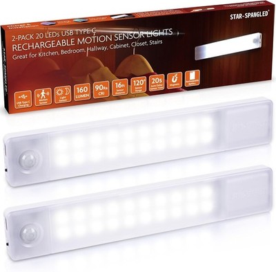 Ultra Bright 8-Inch LED Motion Sensor Closet Light - USB Rechargeable, 2 Pack