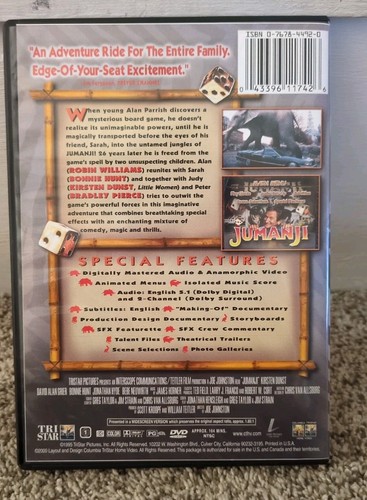 Jumanji- Robin Williams-Collectors Ed-Widescreen-2000-DVD- Like New-FREE SHIP - Picture 3 of 3