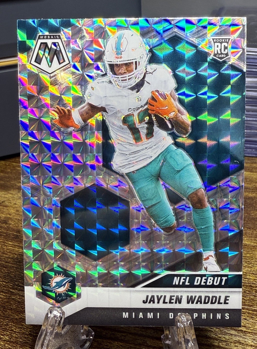 2021 Panini Mosaic Jaylen Waddle NFL Debut Silver Prizm Rookie #248 Dolphins
