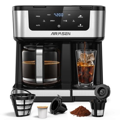 AIRMSEN 12-Cup Programmable Dual Coffee Maker   Single Serve Machine for K-Cu...