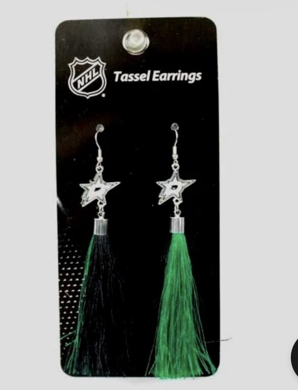 Dallas Stars Earrings Fashion Tassel Style With Team Logo NHL Licensed 