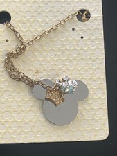 vintage NEW Mickey Mouse gold tone charm crown rhinestones on necklace