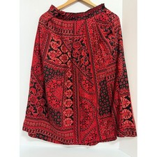 Koret Petites Red Black Medallion Scarf Print Rayon Midi Skirt Vintage Size 8P