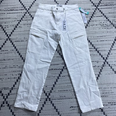 Daze Women s Jean Downright Cargo High Rise Straight White Sz:29
