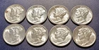 Nice Lot of (8) AU & BU Mixed-date Mercury Dimes
