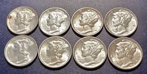 Nice Lot of (8) AU & BU Mixed-date Mercury Dimes