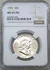 1955 Franklin Half Dollar NGC MS65FBL Frosty PQ Just Graded New Holder #B195A