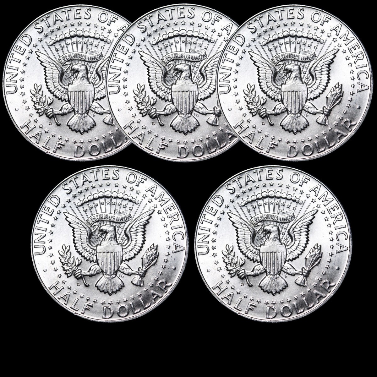 BULK LOT (5 PC.) 1964-D Kennedy Silver Half Dollar GEM BU