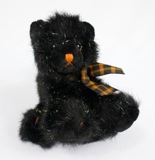 Russ Halloween Black Cat Screech Sparkly Plush Plaid Ribbon 6