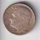 1955-P ROOSEVELT DIME 10¢ PHILADELPHIA 90% SILVER COIN UNITED STATES OF AMERICA