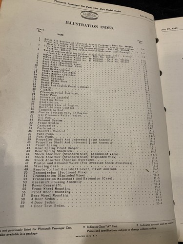 1942 Plymouth P14 passenger car Parts List issued July, 1943 - Picture 8 of 12
