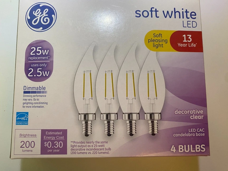 Candelabra LED Dimmable 25-WATT (4-PACK) Soft White 13 Year Life GE LED2DCAC-AGC - Image 2 of 4