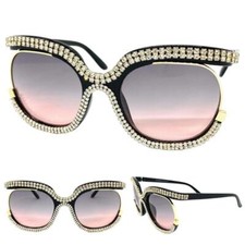 Oversized Classic Vintage Retro Style SUNGLASSES Large Square Bling Black Frame