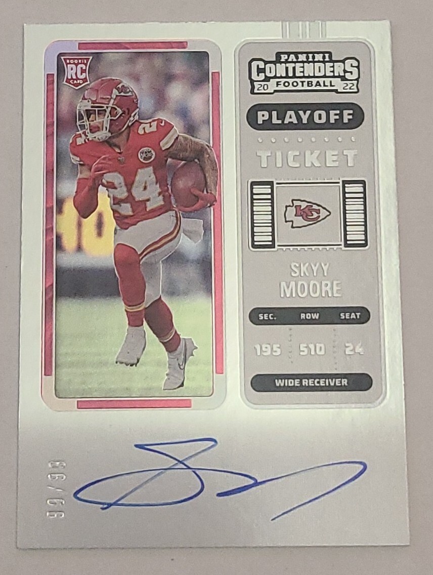 2022 Panini Contenders Skyy Moore Playoff Ticket Rookie Card Auto 99/99 CHIEFS