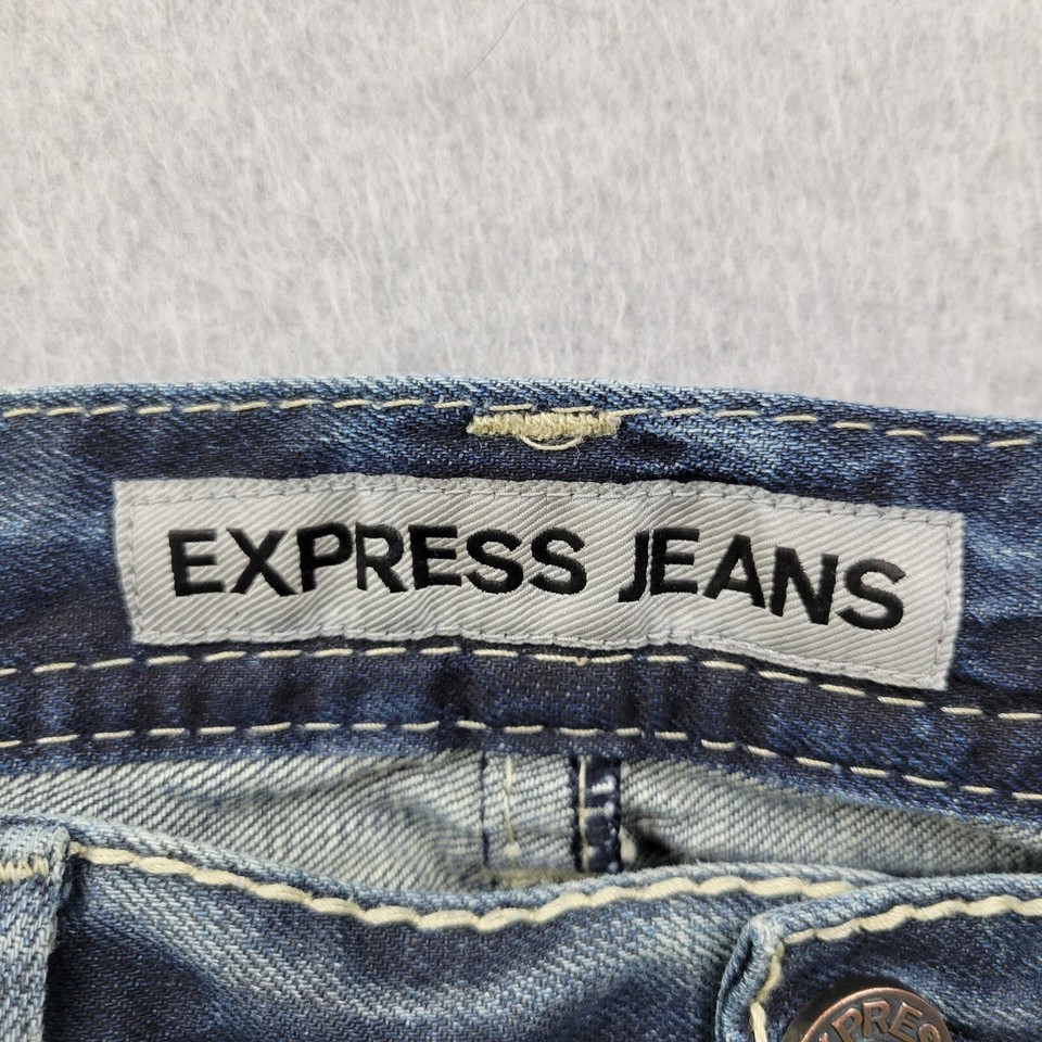 Express Kingston Jeans Mens 36 Bootcut Classic Distressed Blue Denim 37
