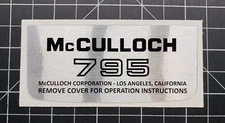 McCulloch 795  -  Reproduction decal  ***not original decal***