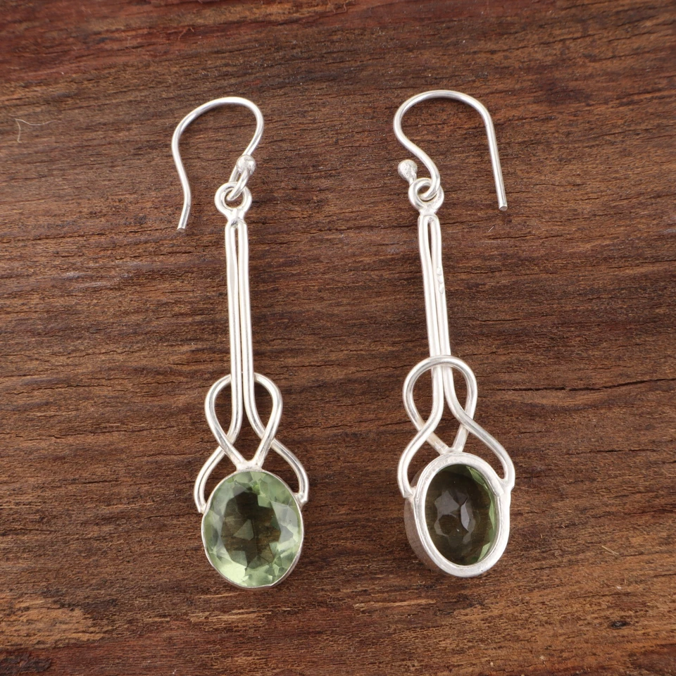 Dainty Amethyst Gemstone Dangle Earrings 925 Sterling Silver Handmade Jewelry - Image 4 of 4