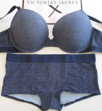 VICTORIA'S SECRET PINK Super Push-Up Bra and Panty Set VS Denim Blue 34B 34C 34D