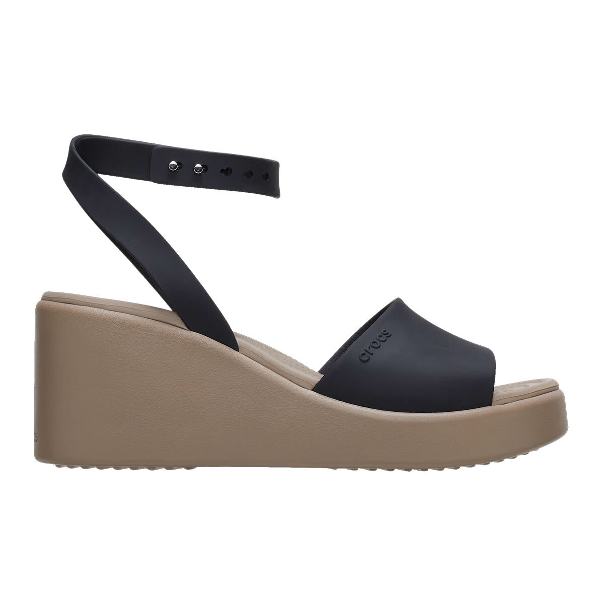 New CROCS Womens BROOKLYN ANKLE STRAP WEDGE 209406-07H BLACK W 5