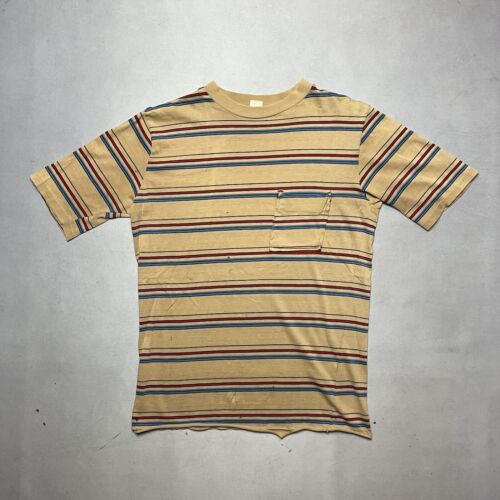 Vintage 60s Jantzen Striped Pocket Tee T Shirt US… - image 1