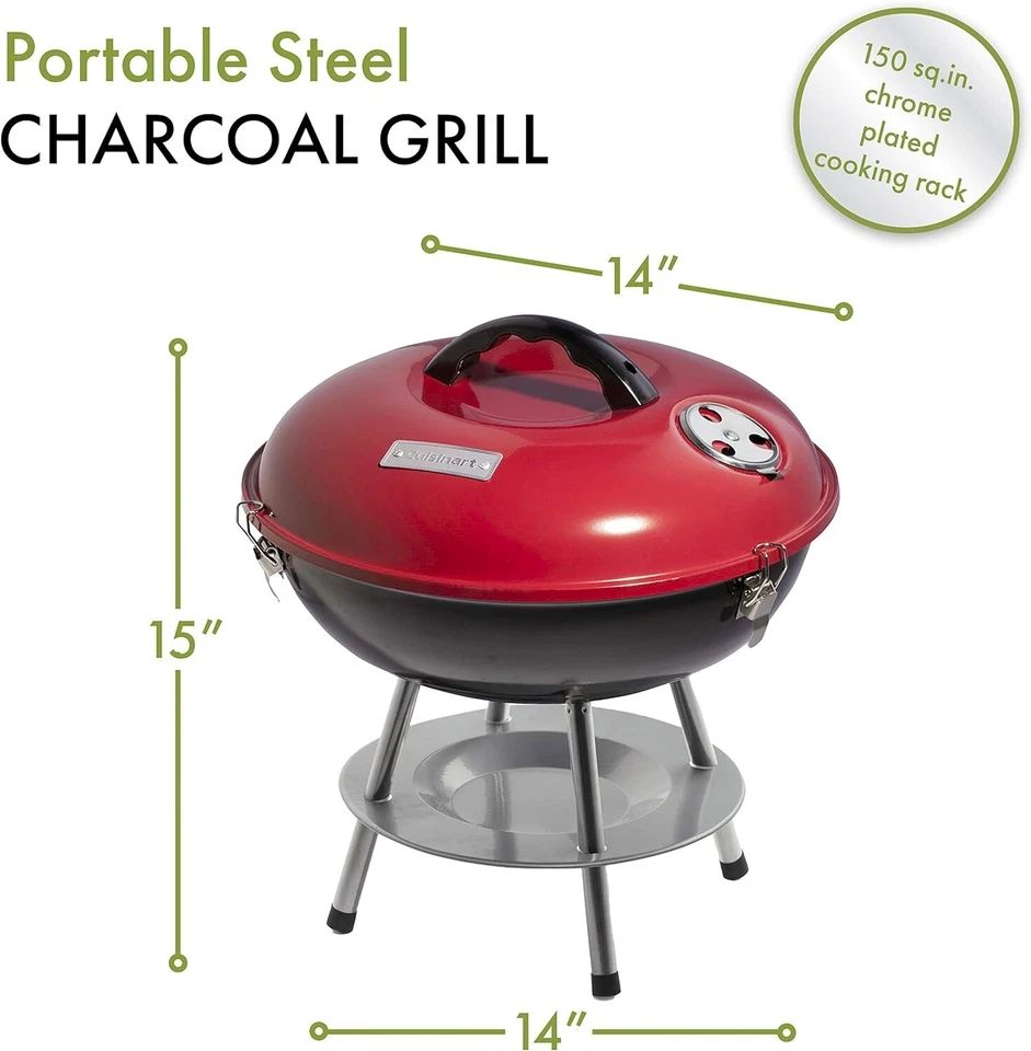 Cuisinart 14" Inch BBQ, 14" X 14" X 15", Portable Charcoal Grill, (Red), CCG-190 - Image 2 of 4