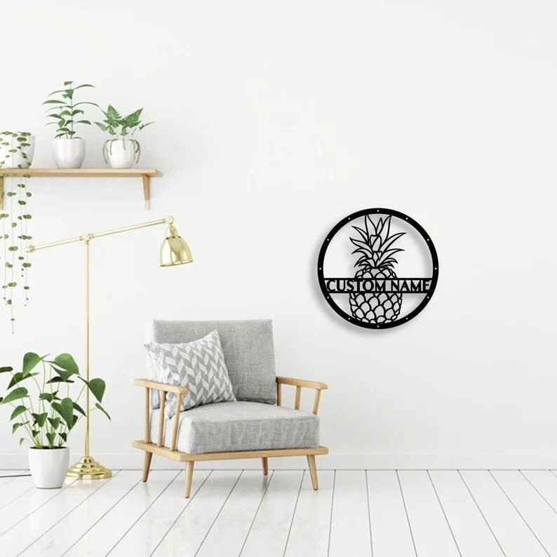 Palavras de metal personalizadas, seu texto personalizado, placa de metal com nome personalizado, design de abacaxi - Imagem 2 de 4