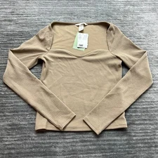 H&M Shirt Size S Womens Ribbed Stretch Long Sleeve Brown NWT