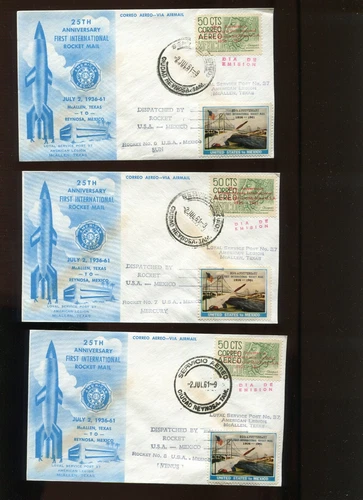 SET OF 13 MCALLEN TEXAS & REYNOSO MEXICO 1961 ROCKET MAIL FLIGHT COVERS (LV 409)
