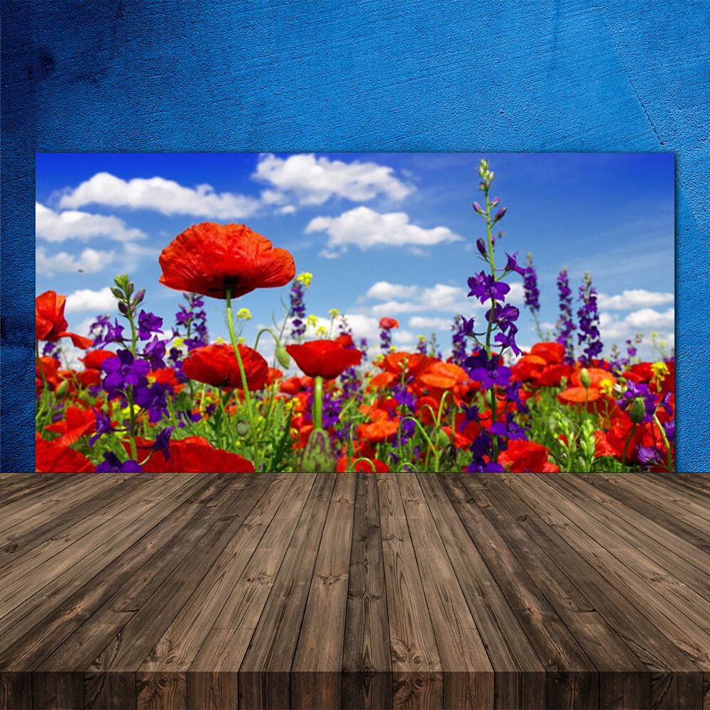 Panneau de verre pour cuisine 120x60 cm finition brillante motif Nature Tulipes