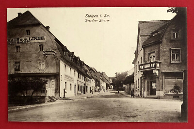Postcard Stolpen around 1910 view in Dresdner Strasse with Gasthaus zur Linde (68309