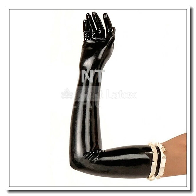 Latex Gloves with Upper Ruffles Sexy Opera Gloves Customized 0.4mm G2