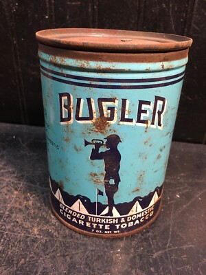 Vintage Bugler Cigarette Tobacco Empty Tin Can with Lid