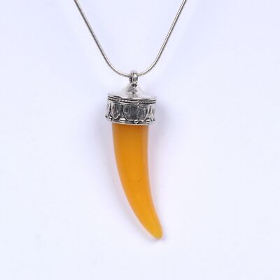 Yellow Serpentine Tooth Pendant Necklace Oxidized Silver with Free Chain 30.50CT