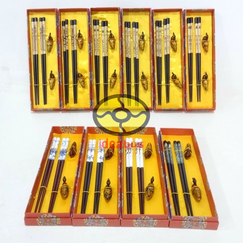 JUEGO DE REGALO 2 pares de palillos/reposacatos mandarín/caja de regalo de madera moda china Foto 4 de 4