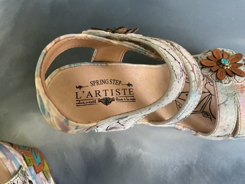 L’Artiste Karnitsky Sandal Ice Floral Blue Tan Size 36 Wedge Sandals - Picture 11 of 15