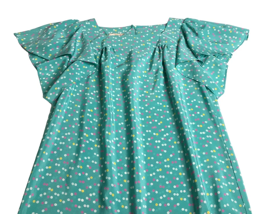 Vestido vintage La Chemise para mujer 14 1/2 verde lunares manga acampanada años 80 Foto 2 de 4