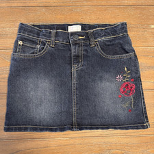 The Children's Place Girls Denim Skort Size 10 Blue Floral Embroidered Stretch 2