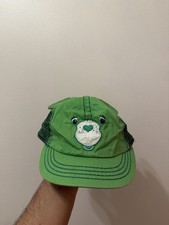 Vintage Kids Care Bears Green SnapBack Hat With Ears Trucker Cap Cartoon Y2K