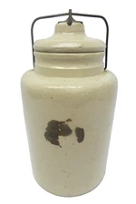 Antique Old MJR Orange Stoneware Salt Glaze Crock Lidded Jar Container