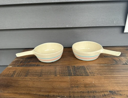 McCoy Blue/Pink Stripe Soup Bowl with Handle #874 Set of 2