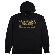 Thrasher Magazine Flame Logo Pull Over Hooded Sweatshirt Hoodie Black/ Yellow