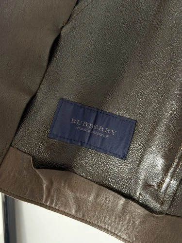 Burberry Prorsum Men's Leather Jacket Brown College Jacket Stand Collar Size 54 Vintage image 5