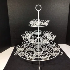 Three Tiered Cupcake Muffin Holder Display 24 Pieces White Metal 17” Tall 15” W