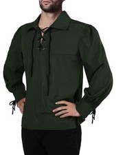 Mens Medieval Pirate Shirt Viking Renaissance Lace up XX-Large, 01 Army Green