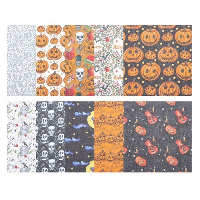 10 Stück Halloween-Themen-Patchwork-Stoff, kreativer DIY-Näh-Baumwollstoff