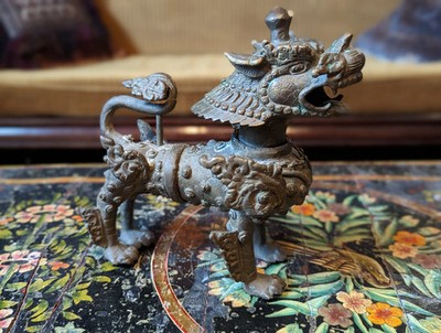 Antike Tibetische Bronze Foo Hund Figur