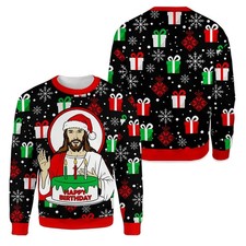 Jesus Birthday Christmas Ugly Sweater Go Jesus Funny Holiday Pullover