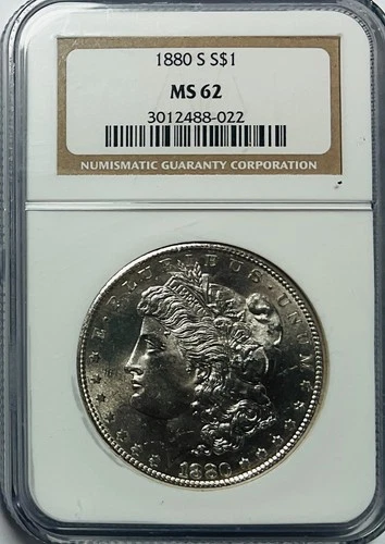 1880-S Morgan Dollar -  NGC MS62 - Veery Nice White Coin - No Reserve