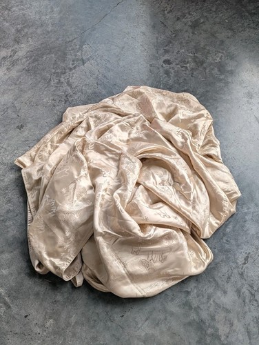 100% Silk Duvet Cover Ivory Champange Jacquard Button 101in X95in