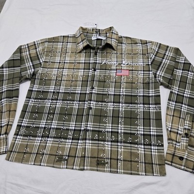 NWT Size MEDIUM Vale Forever Rivington St Rhinestone Flannel Green Plaid US Flag